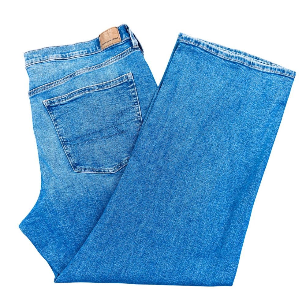American Eagle Low Rise Baggy Straight Wide Leg Jeans Womens 18 Medium Wash Blue